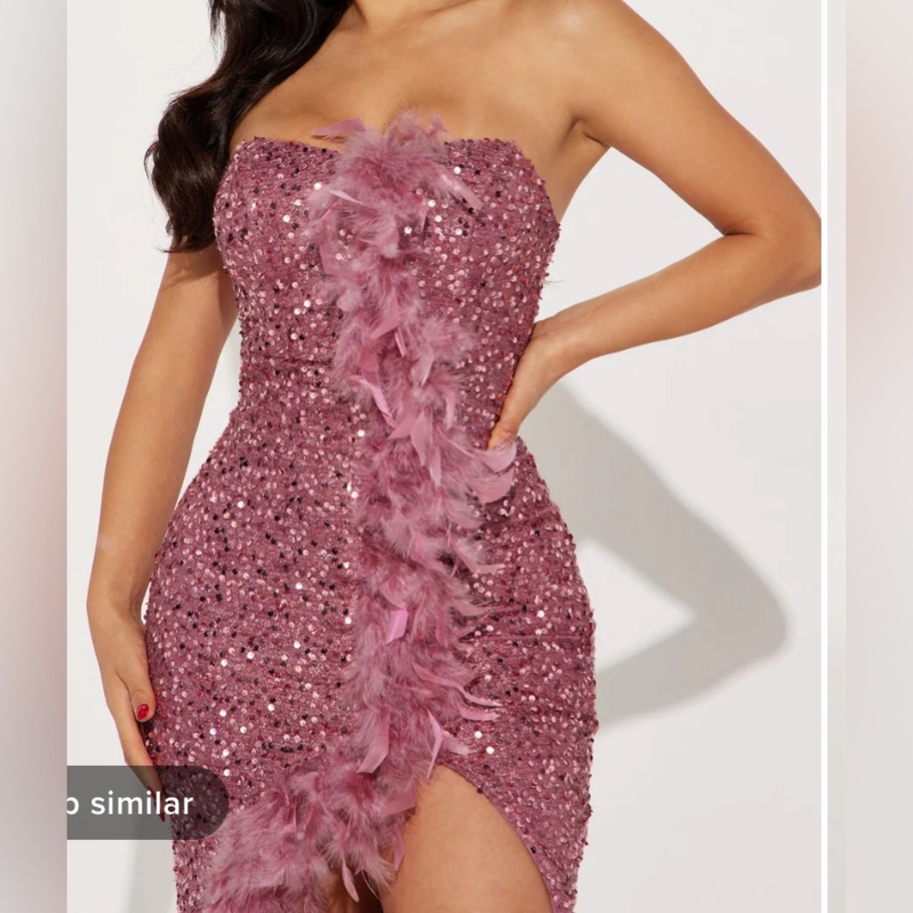 Fashion Nova Mauve Feathered Dress